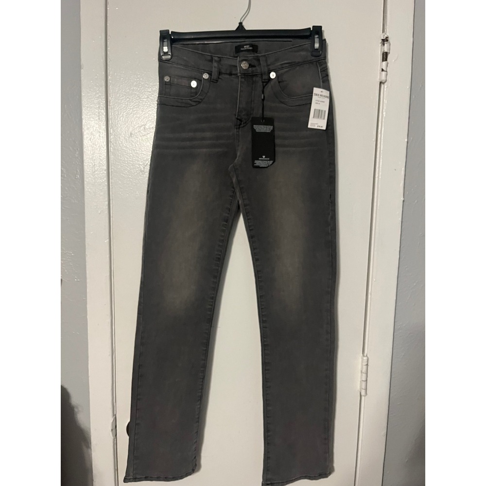 True Religion Ricky Relaxed Straight Gray Studded Jeans Boys Size 16 429007
